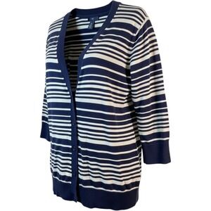 nautical striped cardigan cotton L coastal grandmother preppy fall 90s stripes